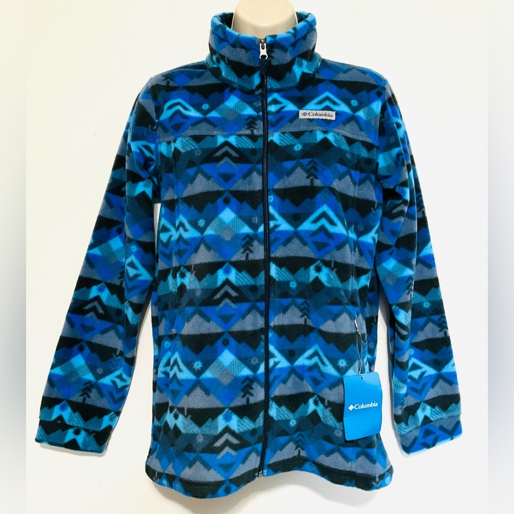 Columbia Blue,gray & Black Geometric Aztec Fleece Zip-Up Jacket girls youth L
